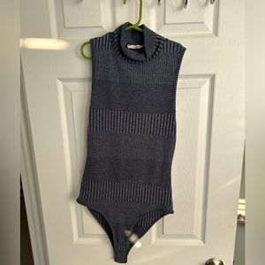 Acemi Dark Blue Sleeveless Ribbed Turtleneck Body Suit